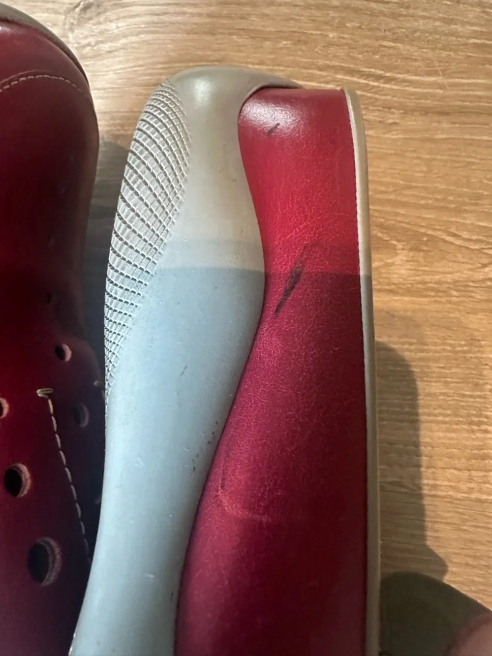 Prada Red Perforated Leather Slip-On Mules - Picture 6 of 8